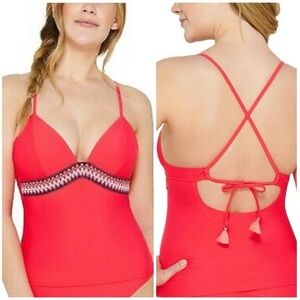 NWT Hula Honey Orange Tankini, Built-In Push-Up Bra, V-Neck & Criss Cross Back S